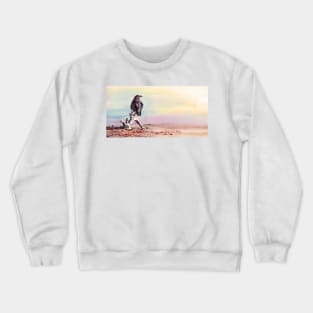 The Drifter - Raven on Driftwood on beach Crewneck Sweatshirt